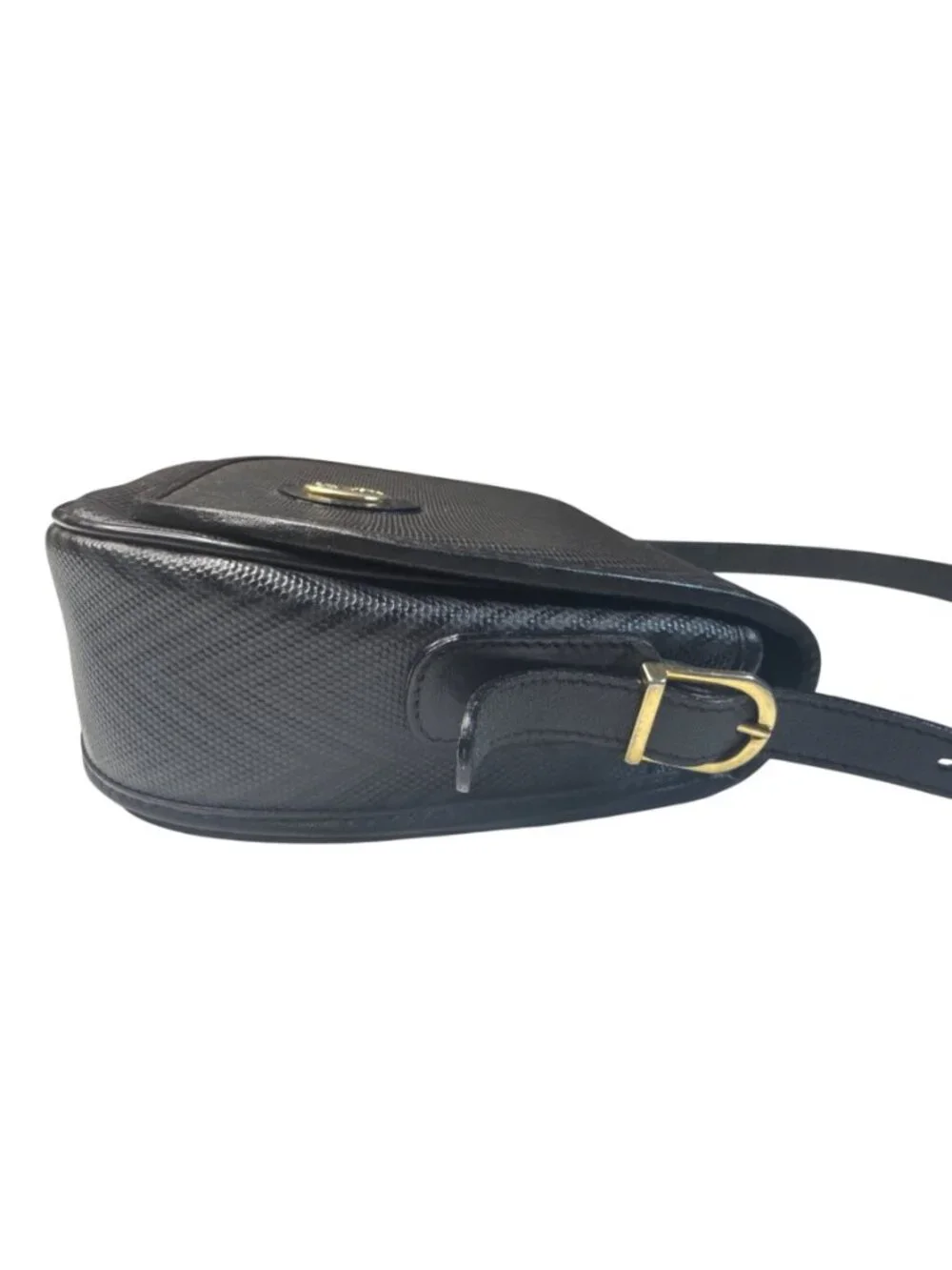 Mark Cross Black Textured Leather Crossbody Bag Chevron Pattern Gold Logo